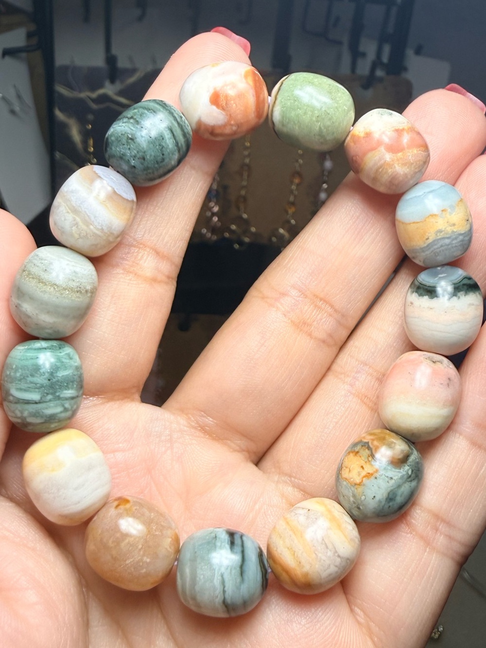 Ocean Jasper Bracelet Chunky Natural Gemstone Stretch Bracelet
